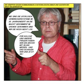 Sie kämpfen gegen Kommunismus und Nationalsozialismus und gucken bis nach Wladiwostok. Andreas Schönfelder blickt nach vorne und fragt: „Wie sind die uferlosen Verbrechersysteme im 20. Jahrhundert an die Macht gekommen? Im Gr